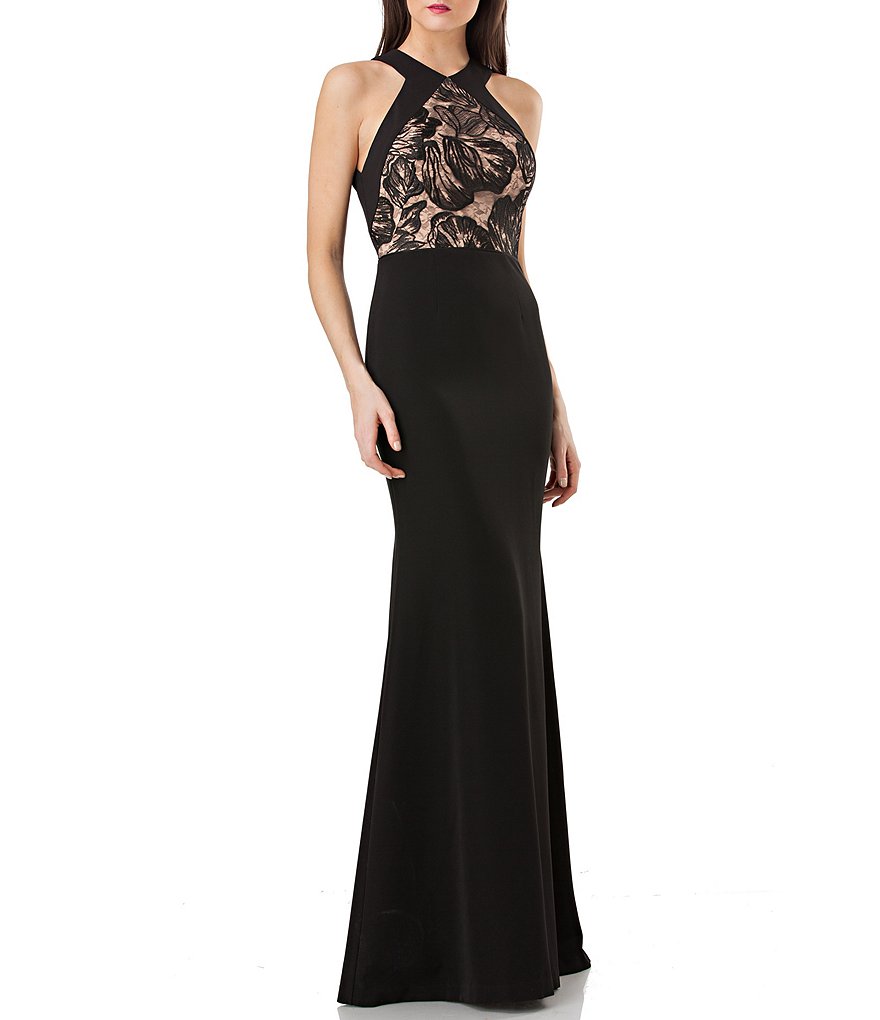 JS Collections Lace Halter Gown