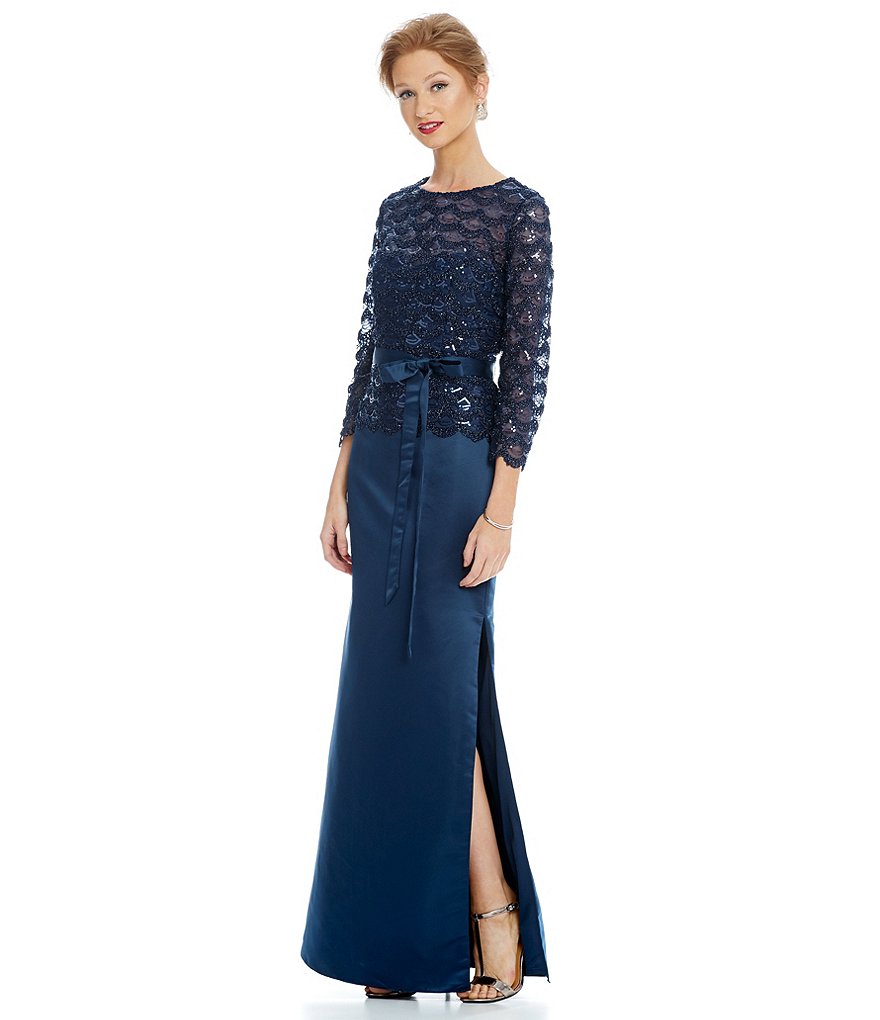JS Collections Sequin Lace Mock Two Piece Gown