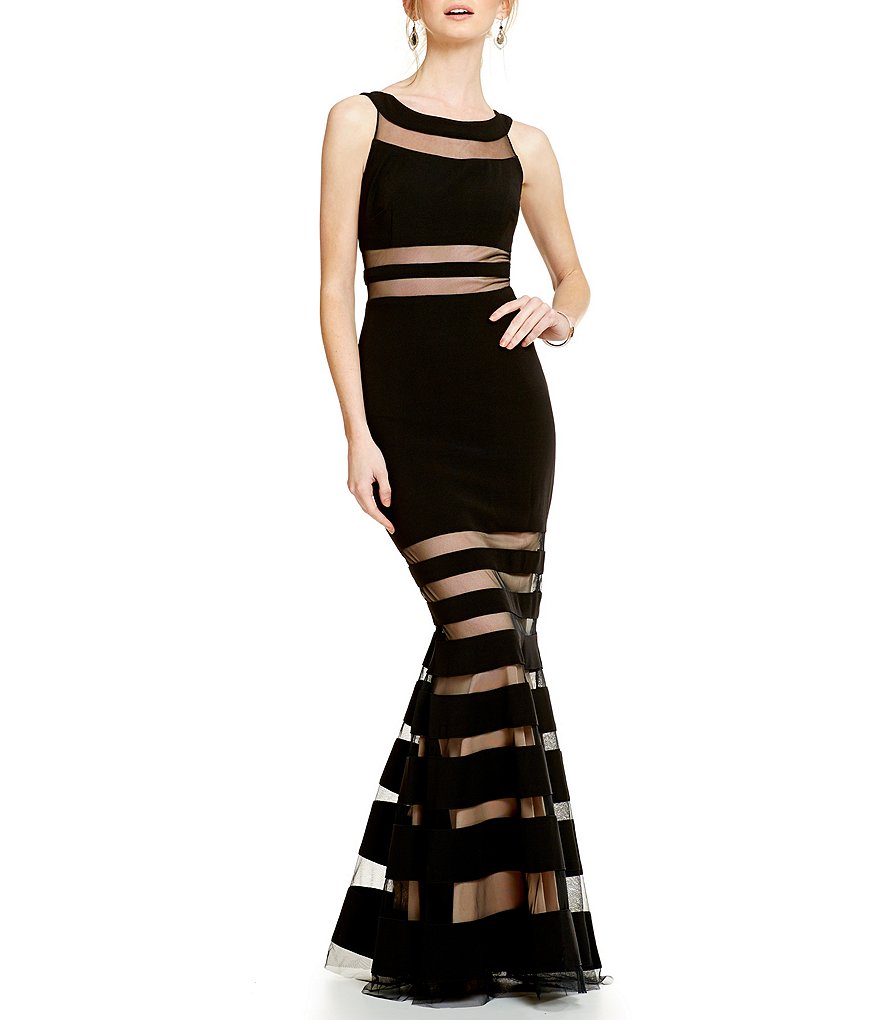 JS Collections Striped Illusion Cut-Out Mermaid Gown