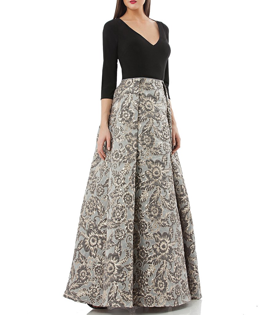 JS Collections V-Neck Jacquard Ball Gown