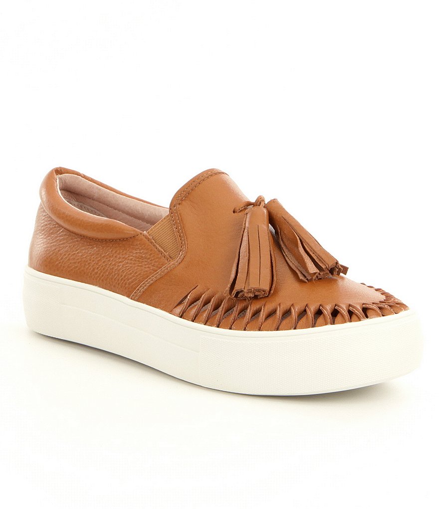 JSlides Aztec Leather Tassel Stitch Detail Slip On Flatform Sneakers
