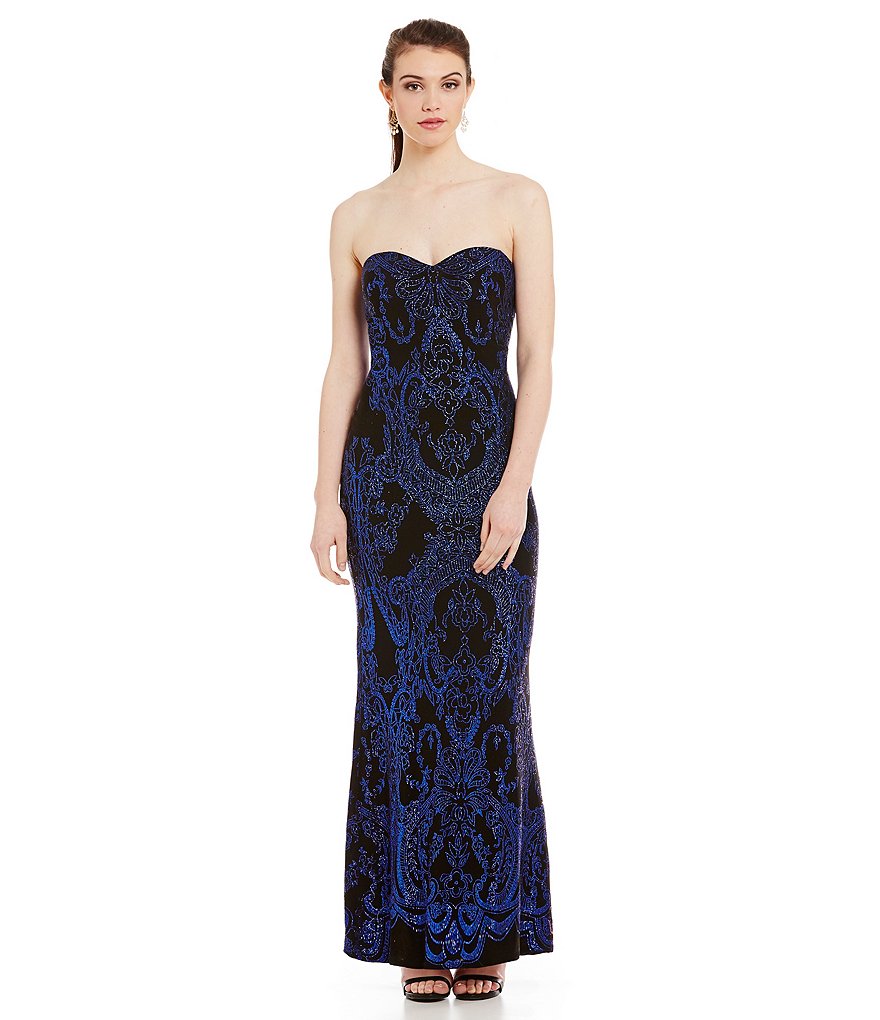 Jump Strapless Glitter Diamond Pattern Long Dress