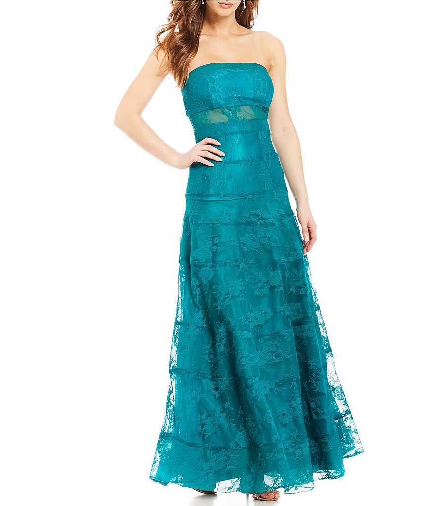 Jump Strapless Striped Burnout Lace Ball Gown