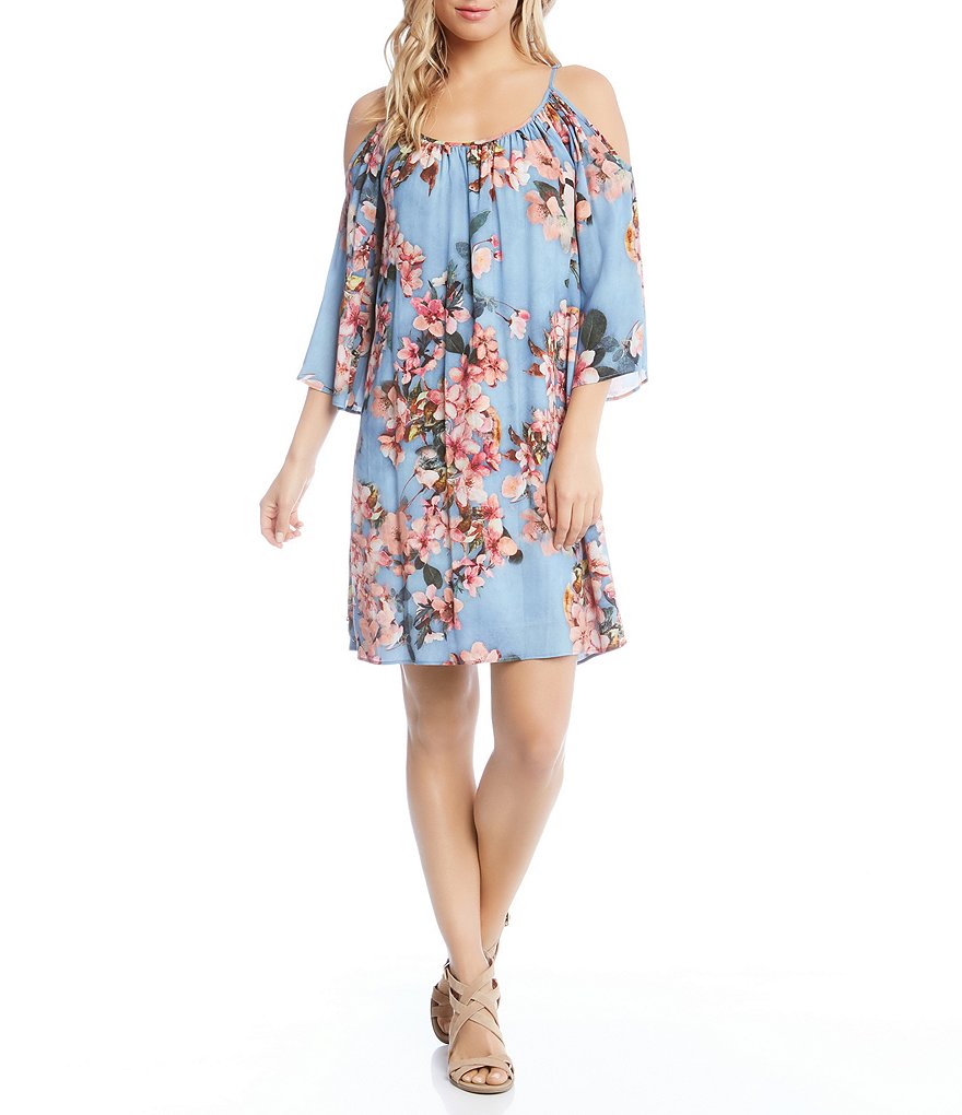 Karen Kane Floral Print Fresco Cold Shoulder Shift Dress