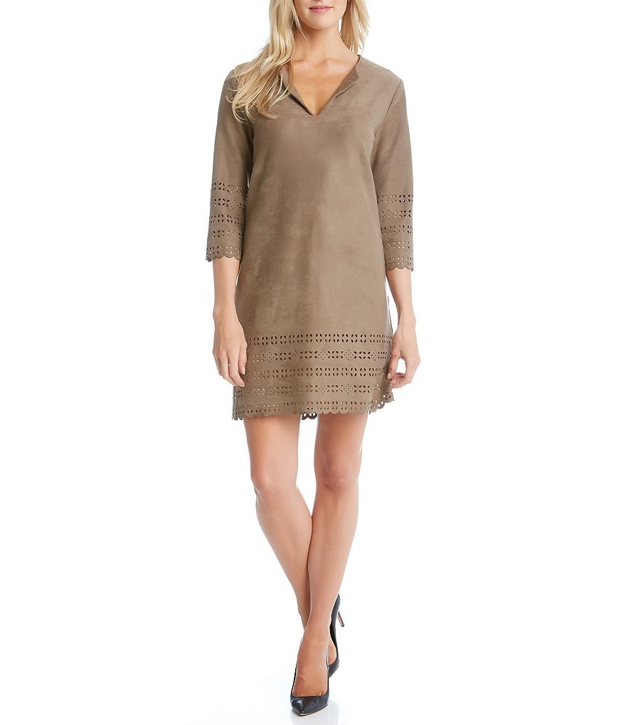 Karen Kane Laser-Cut Faux-Suede Shift Dress
