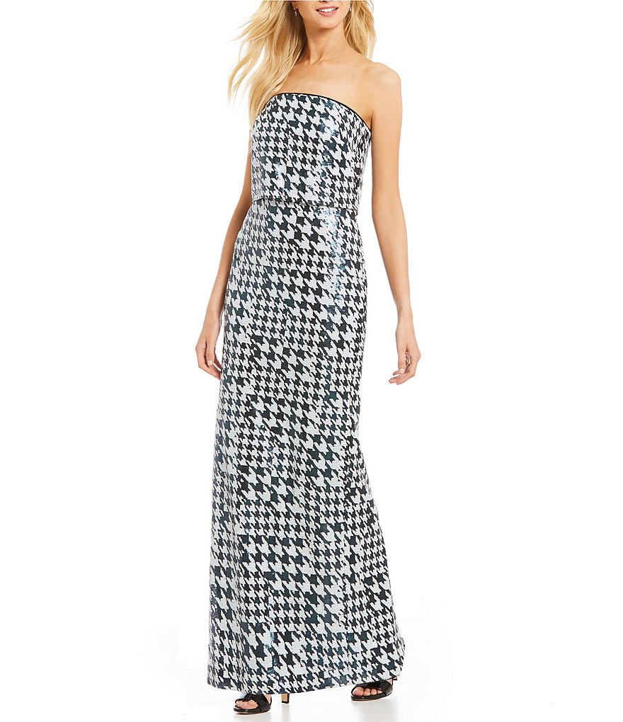 Karl Lagerfeld Houndstooth Sequin Popover Gown