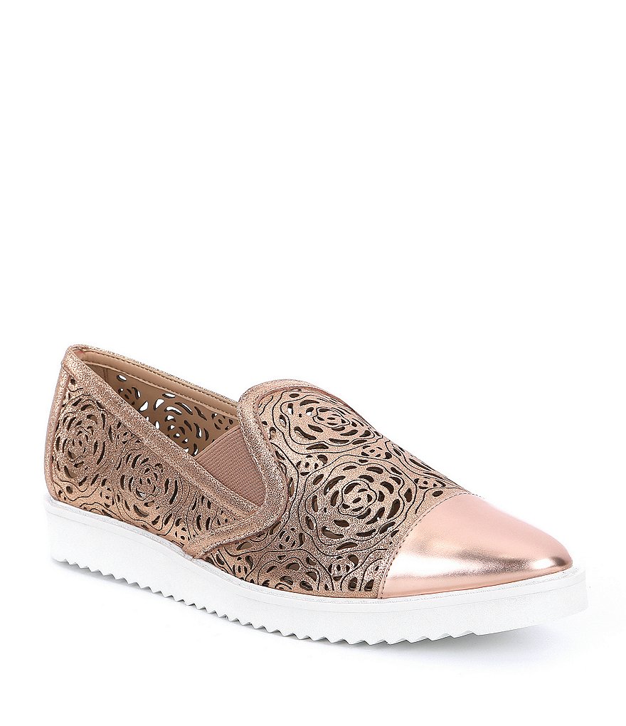 KARL LAGERFELD PARIS Cora 8 Metallic Suede Floral Cut Out Slip-On Sneakers