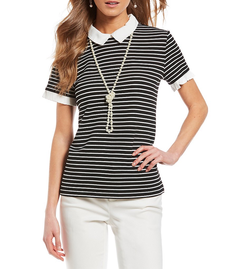 KARL LAGERFELD PARIS Knit Stripe Short Sleeve Top