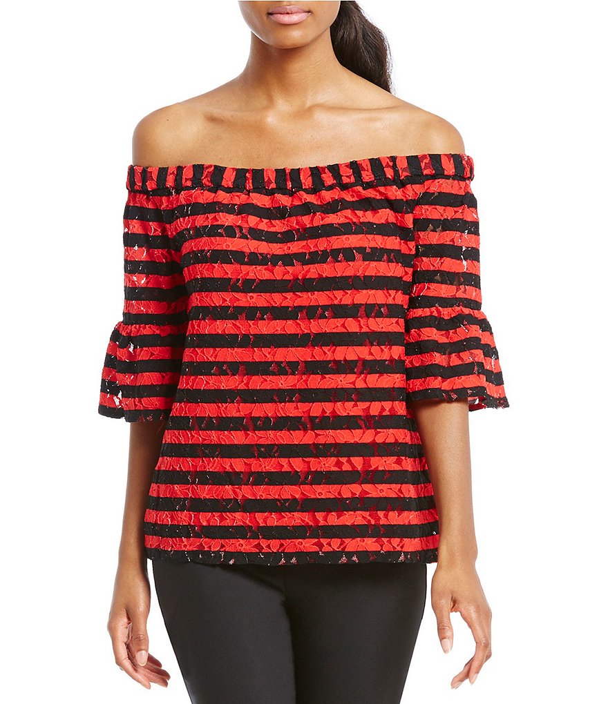 KARL LAGERFELD PARIS Off the Shoulder Lace Top