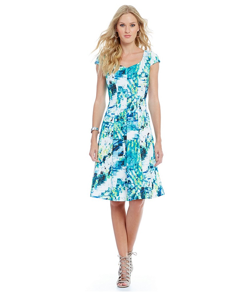 KARL LAGERFELD PARIS Printed Fit & Flare Scuba Dress