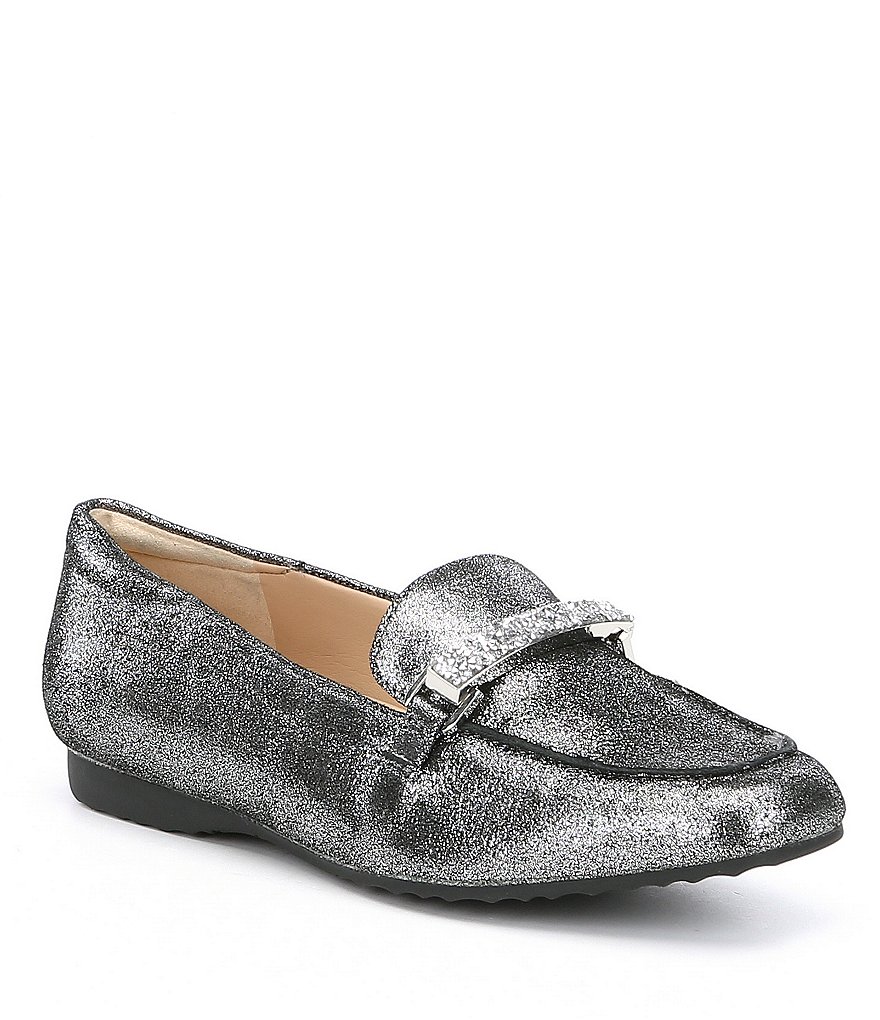 KARL LAGERFELD PARIS Quigley Metallic Suede Rhinestone Detail Loafers