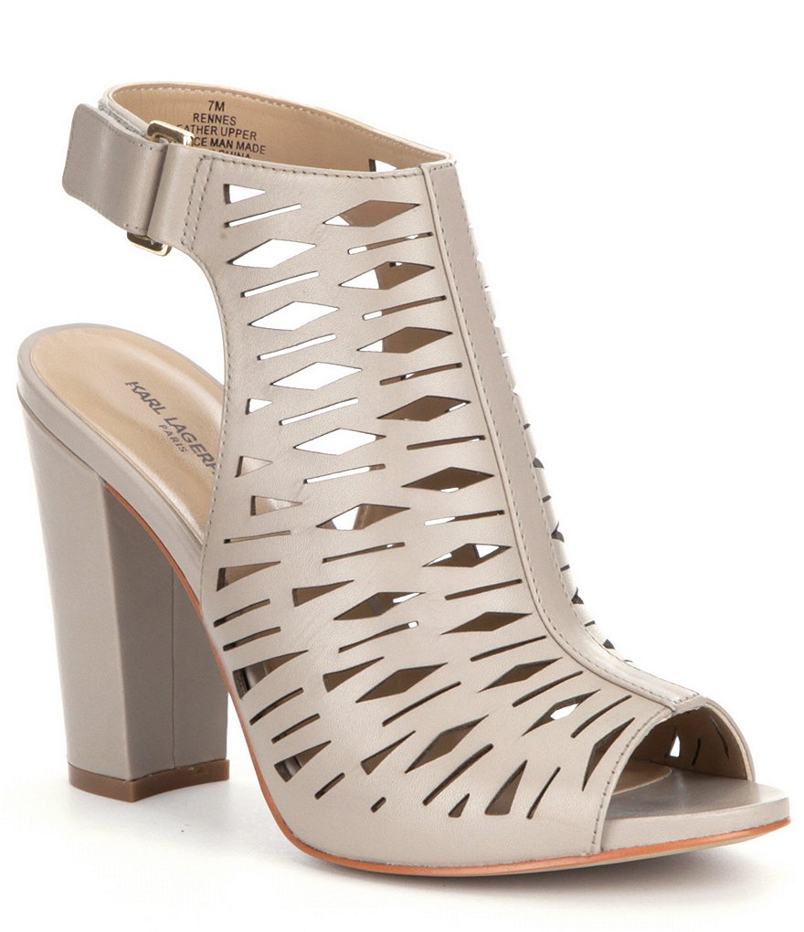 KARL LAGERFELD PARIS Rennes Laser Cut Block Heel Sandals