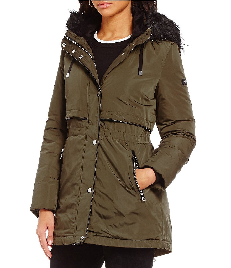 Karl Lagerfeld Paris Faux-Fur Hooded Trim Soft Shell Down Storm Puffer Coat