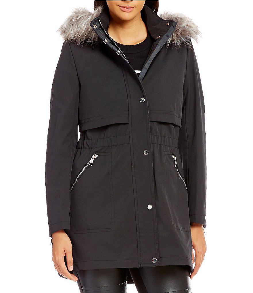 KARL LAGERFELD PARIS Soft Shell Faux Fur Hooded Parka