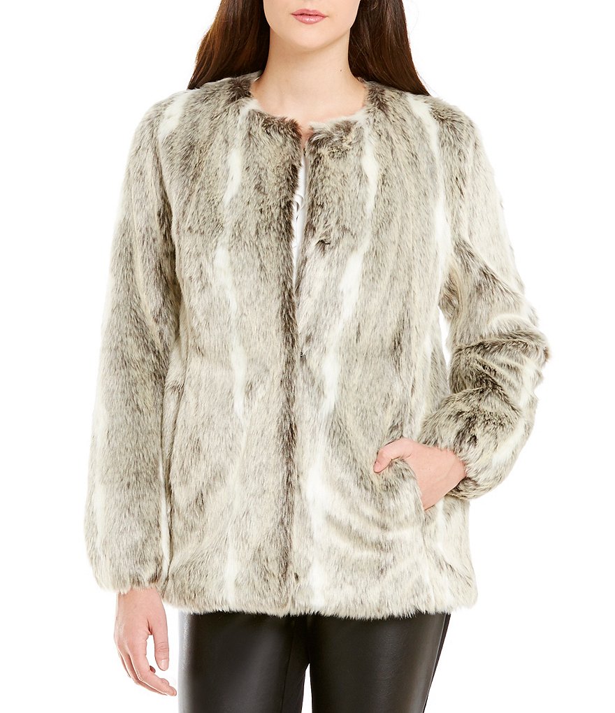 KARL LAGERFELD PARIS Textured Faux Fur Jacket
