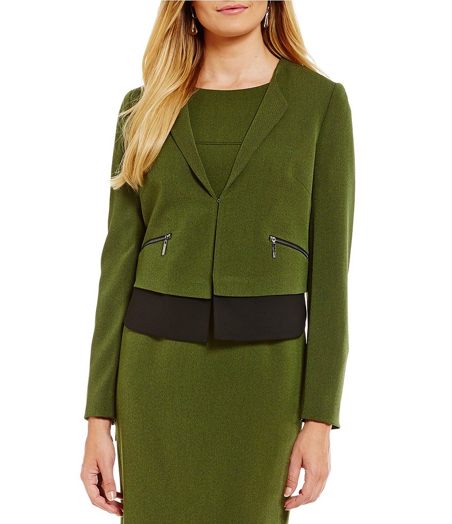 Kasper Cross Dye Stretch Crepe Zipper Detail Jacket