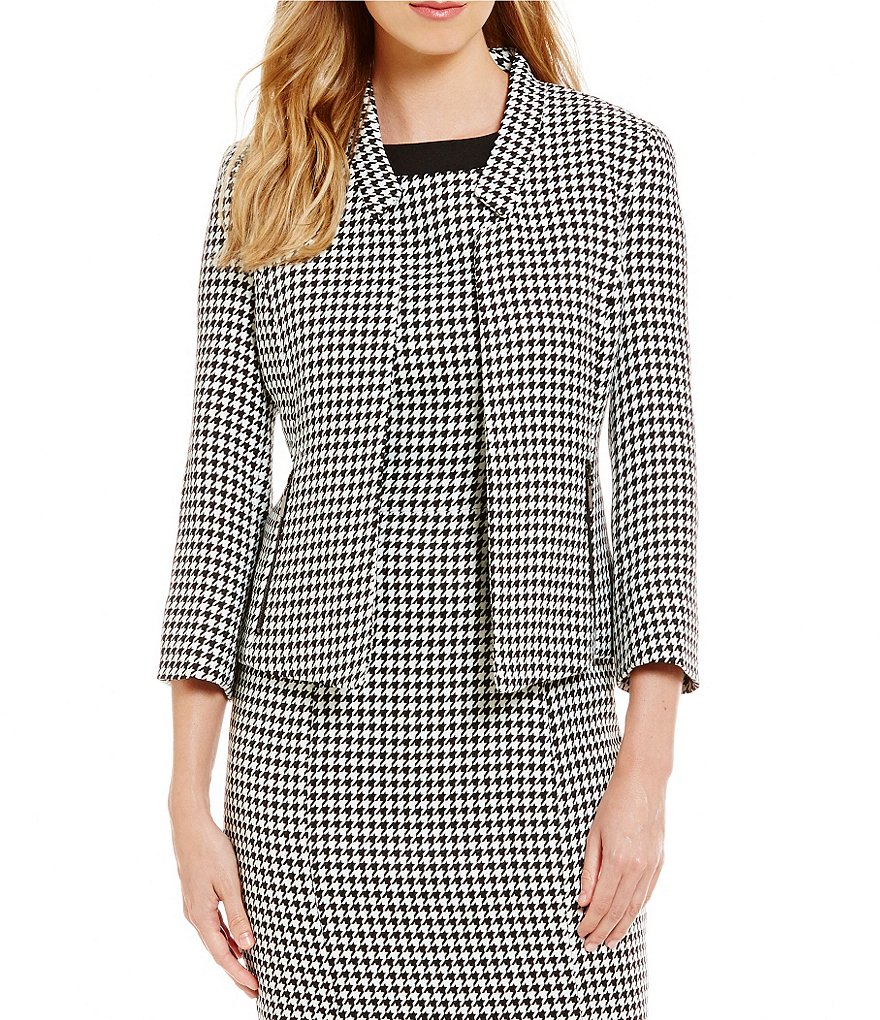 Kasper Houndstooth Zipper Pocket Jacket