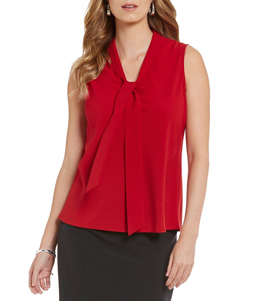 Kasper Petite Solid Tie-Neck Top