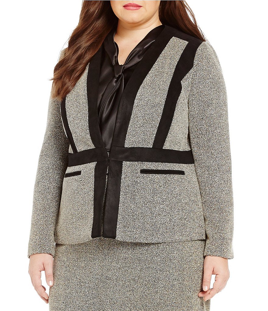 Kasper Plus Tweed Collarless Flyaway Jacket
