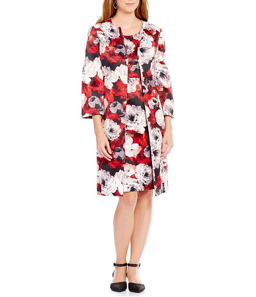 Kasper Round Neck Rose-Print Twill Topper