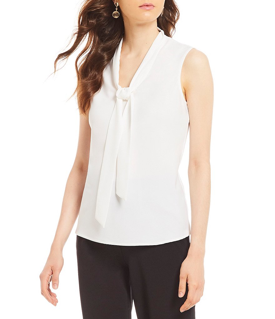 Kasper Tie-Neck Crepe De Chine Top