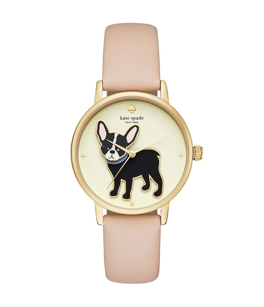 kate spade new york Grand Metro French Bulldog Vachetta Leather-Strap Watch