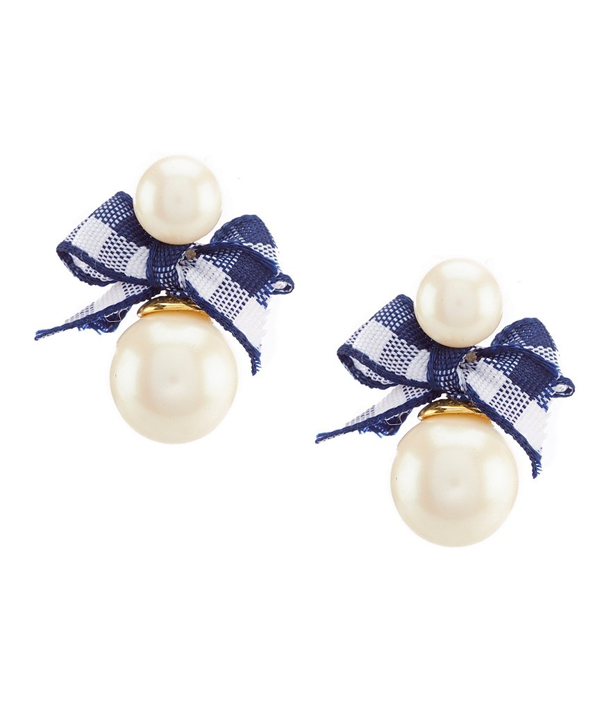 kate spade new york Gingham and Pearl Stud Earrings