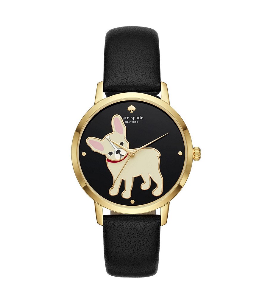 kate spade new york Grand Metro French Bulldog Analog Leather-Strap Watch
