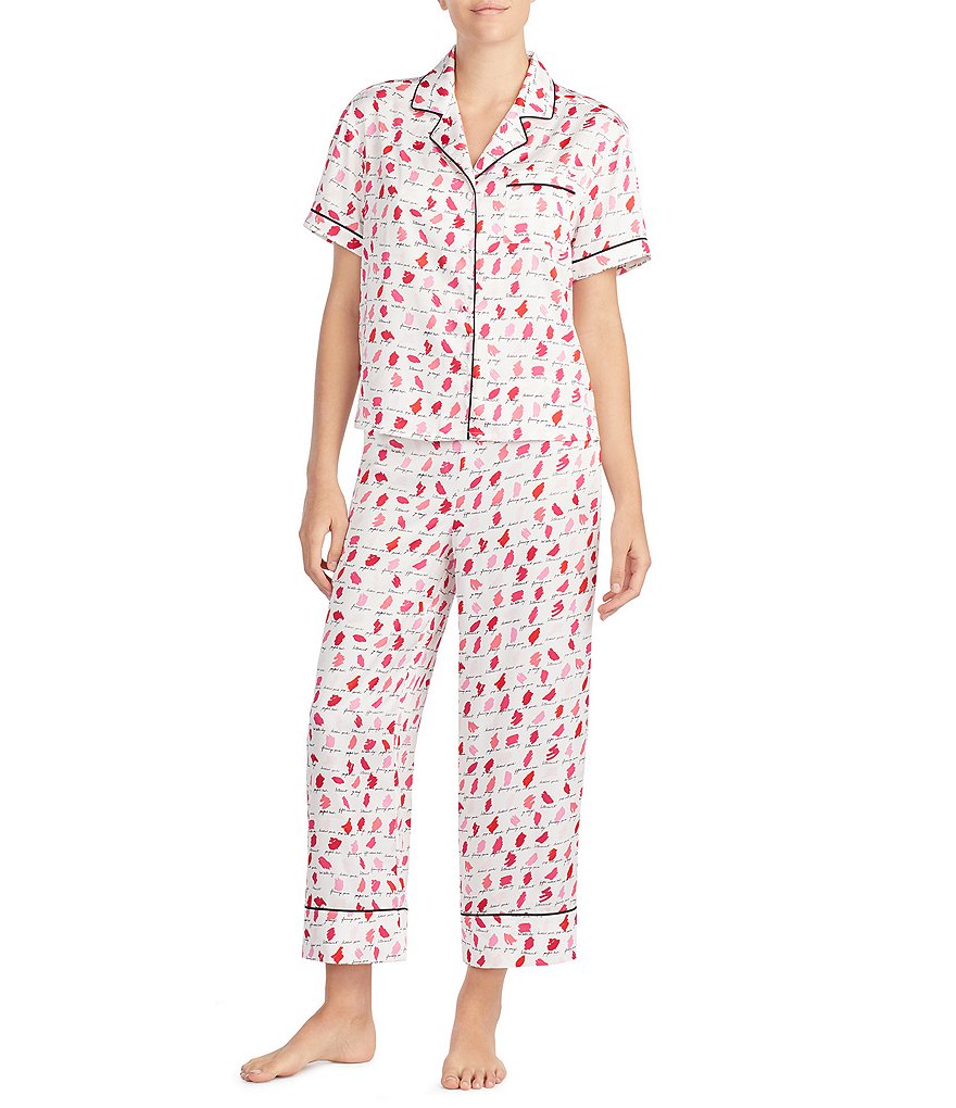 kate spade new york Lipstick-Printed Satin Cropped Pajamas