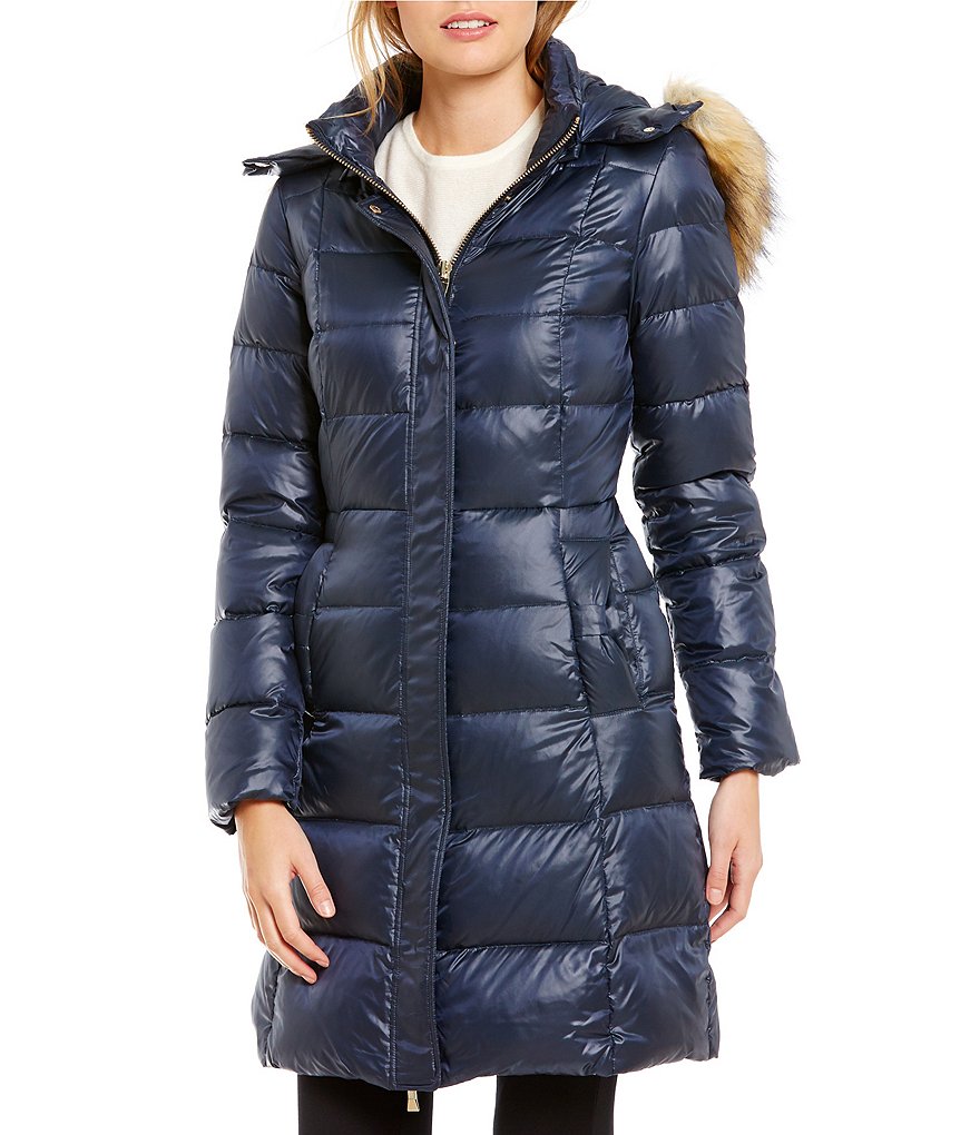 kate spade new york Soft Down Detatchable Faux-Fur Hood Walker Coat