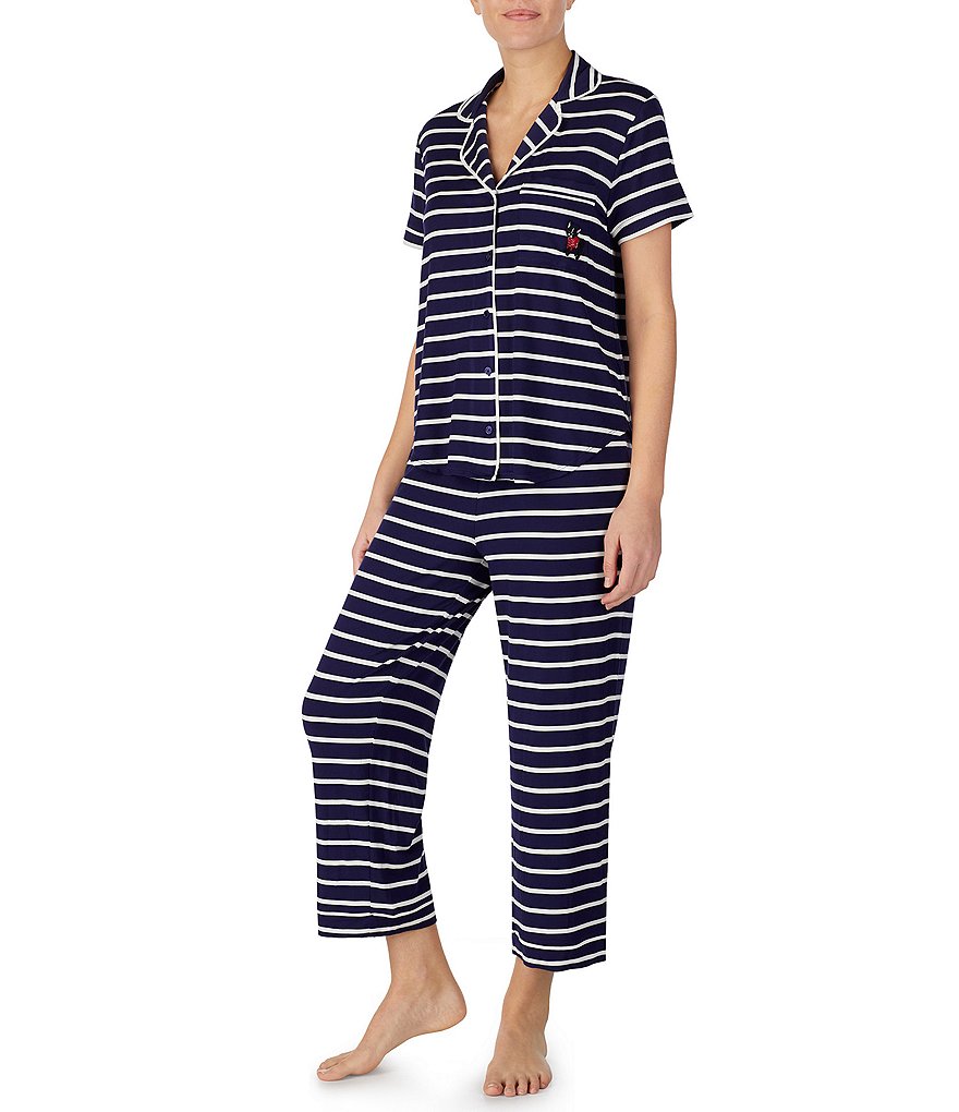 kate spade new york Striped-Print Jersey Cropped Pajama Set