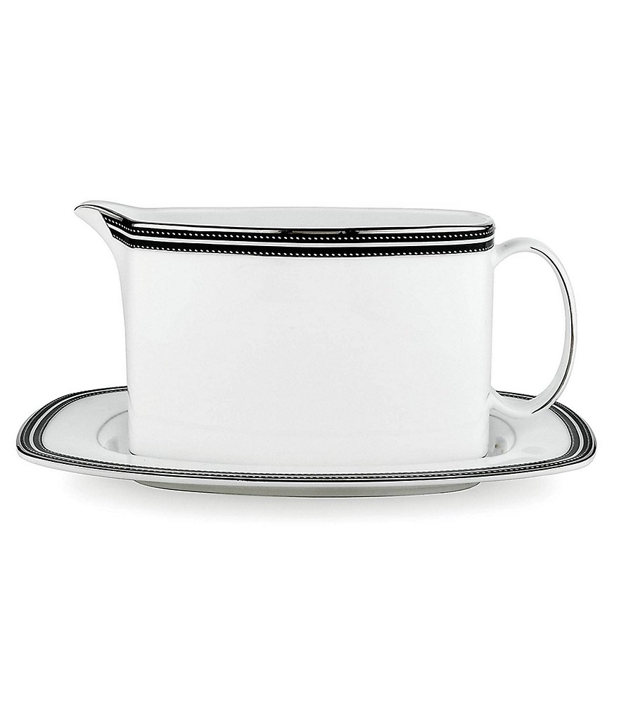 kate spade new york Union Street Striped & Dotted Platinum Sauce Boat & Stand