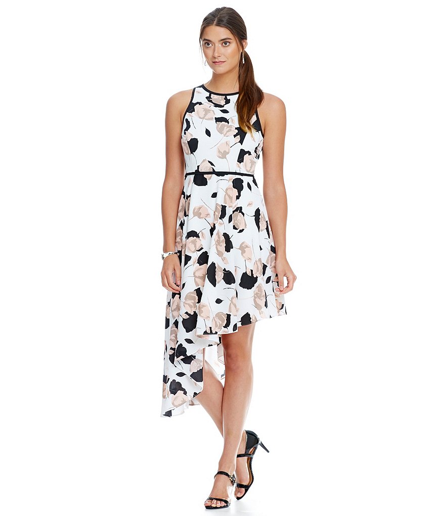 Katherine Kelly Hallie Printed Asymmetrical Hi-Low Hem Sleeveless Dress