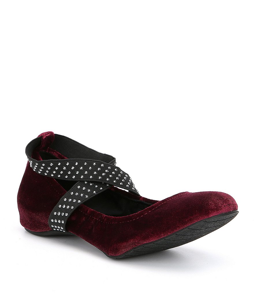 Kenneth Cole Reaction Gen-eral Velvet Studded Crossover Ballerina Flats
