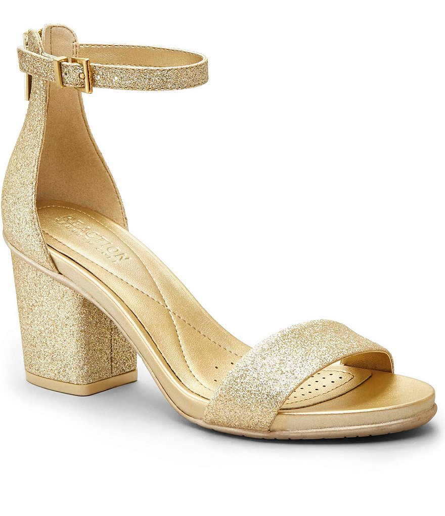 Kenneth Cole Reaction Reed Ing Glitter Ankle Strap Block Heel Dress Sandals