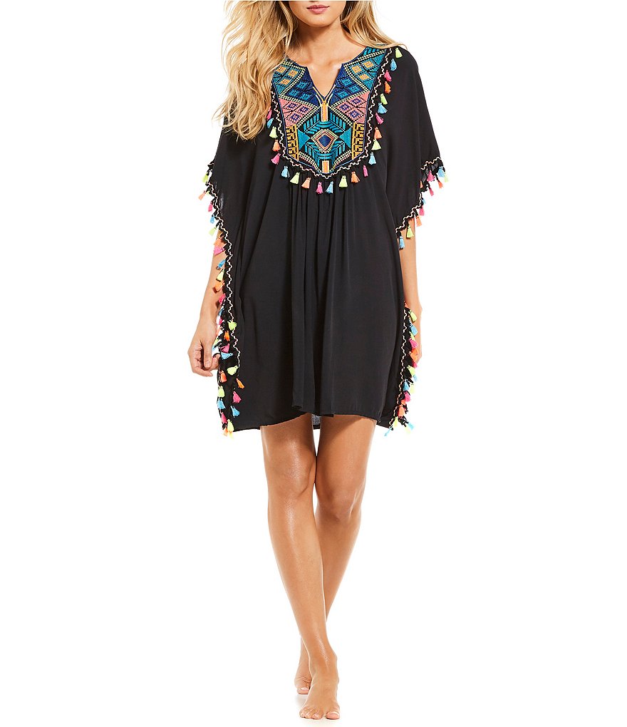 La Moda Embroidered Pom Pom Cover-up