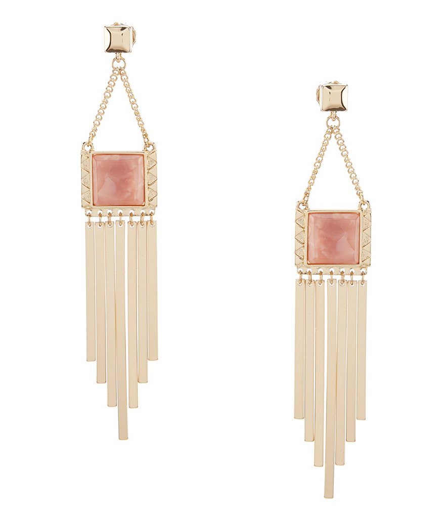 Landry Square Stone Tassel Drop Statement Earrings