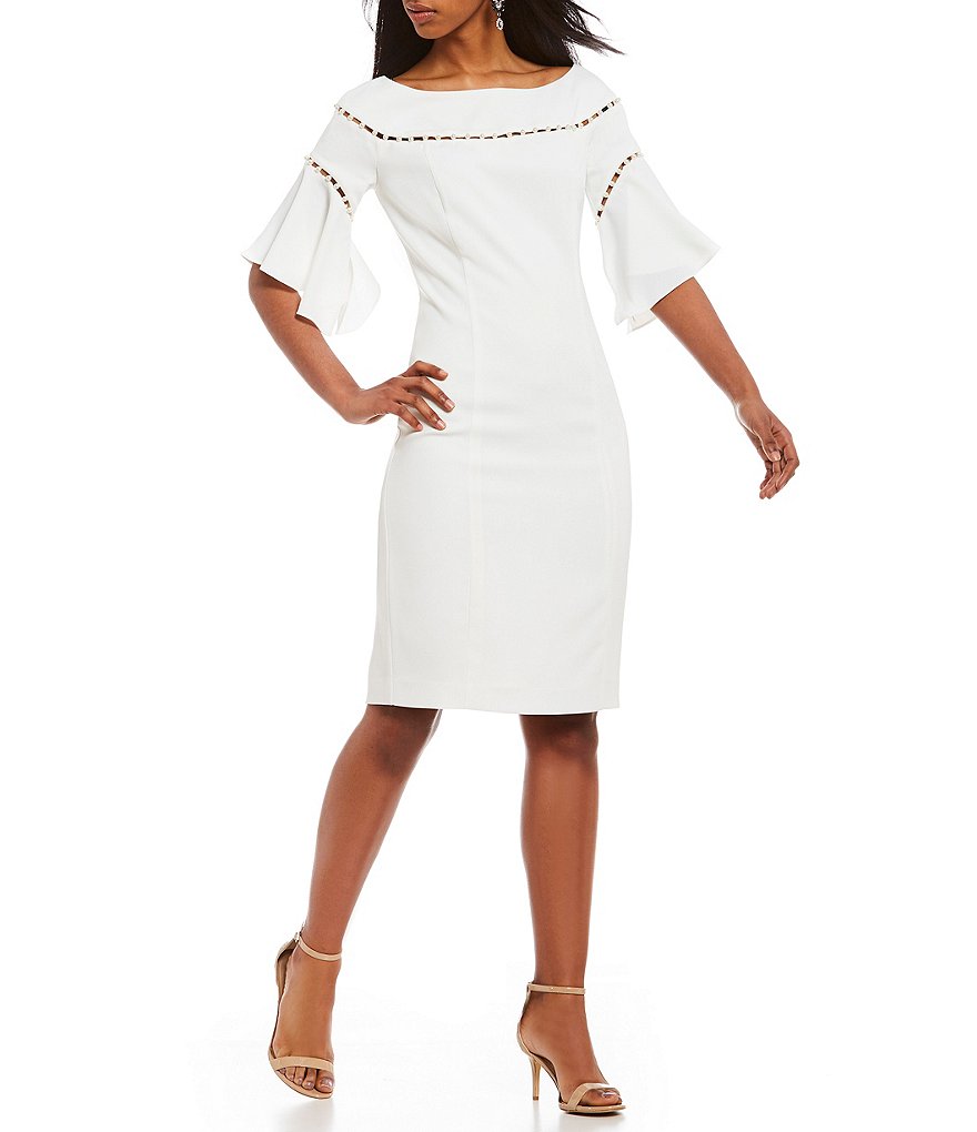 Laundry by Shelli Segal Pearl Strand Flutter Sleeve Crepe Dress