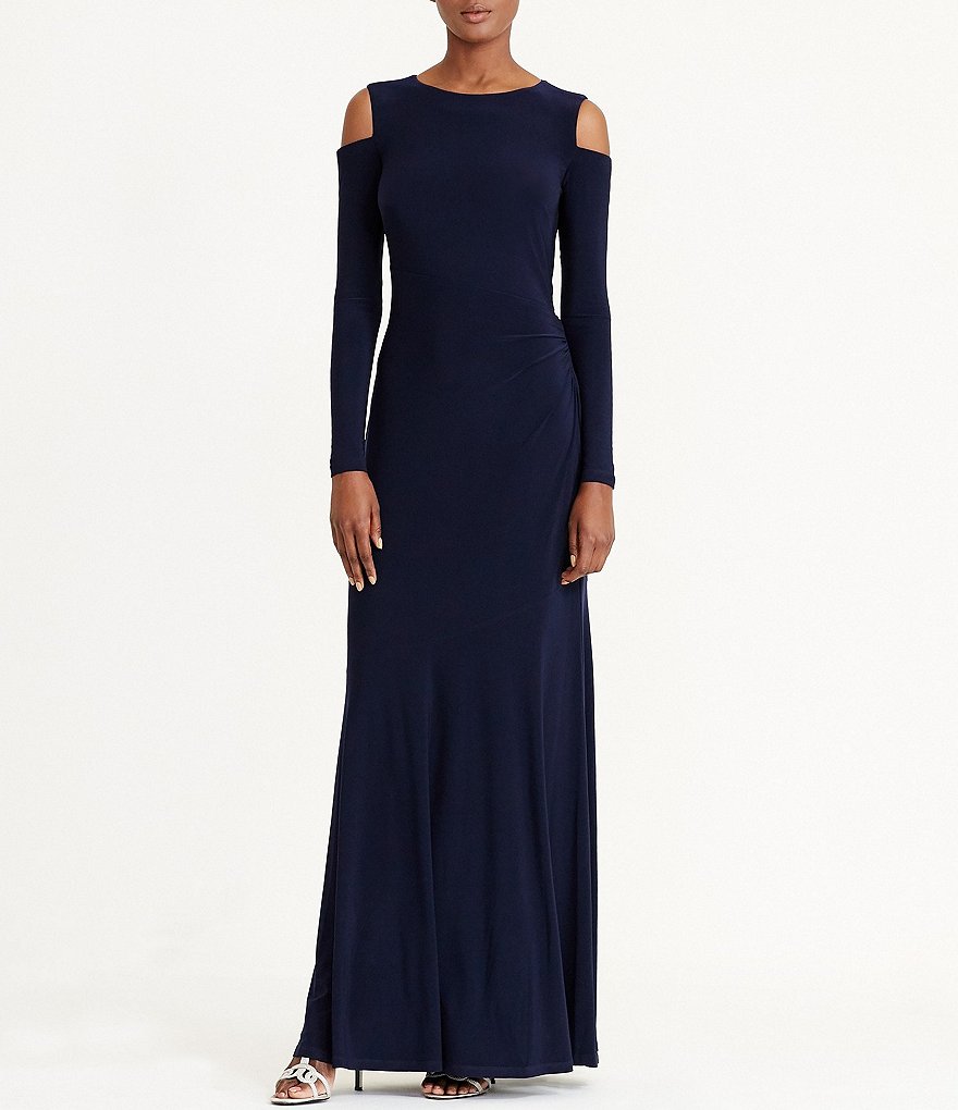 Lauren Ralph Lauren Cold-Shoulder Long Sleeve Slim Jersey Gown