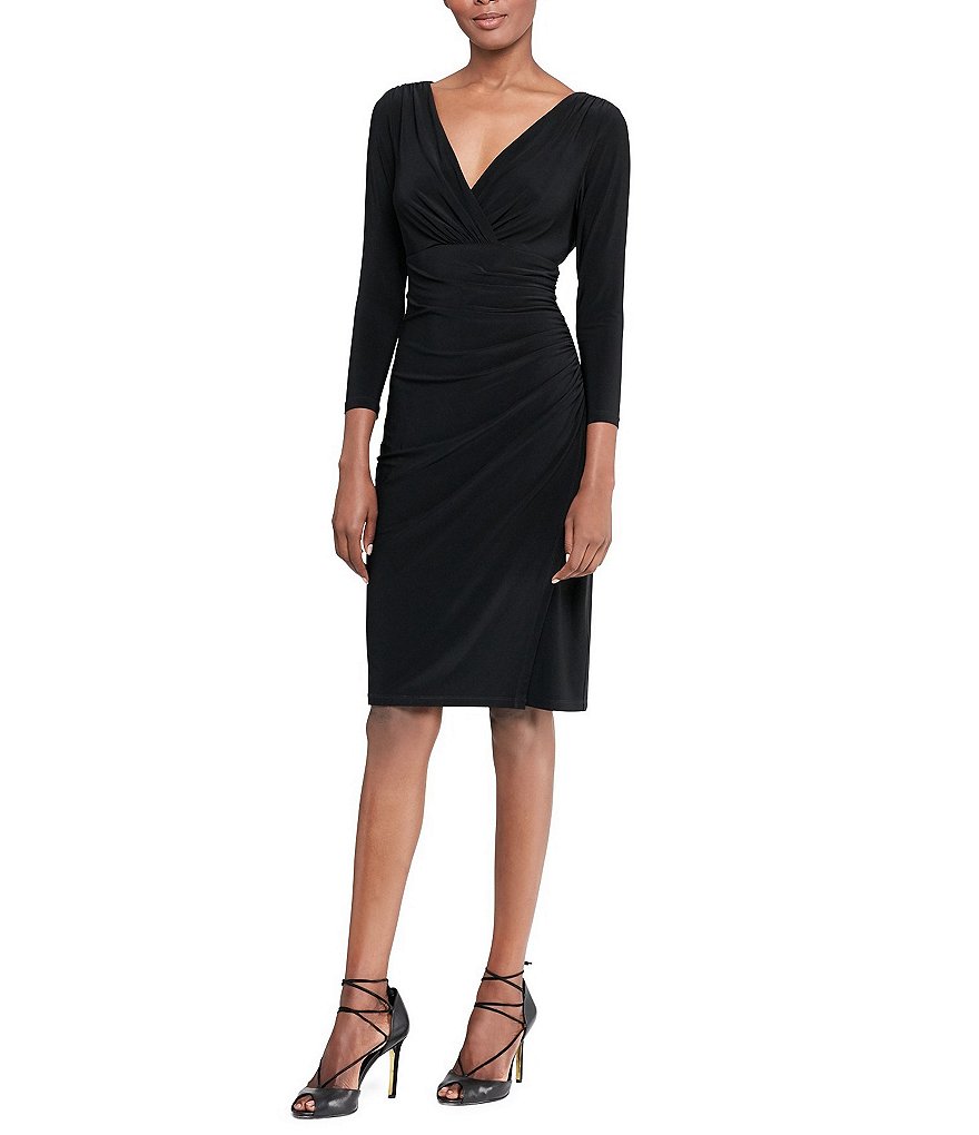 Lauren Ralph Lauren Elsie 3/4 Sleeve Surplus V-Neck Dress