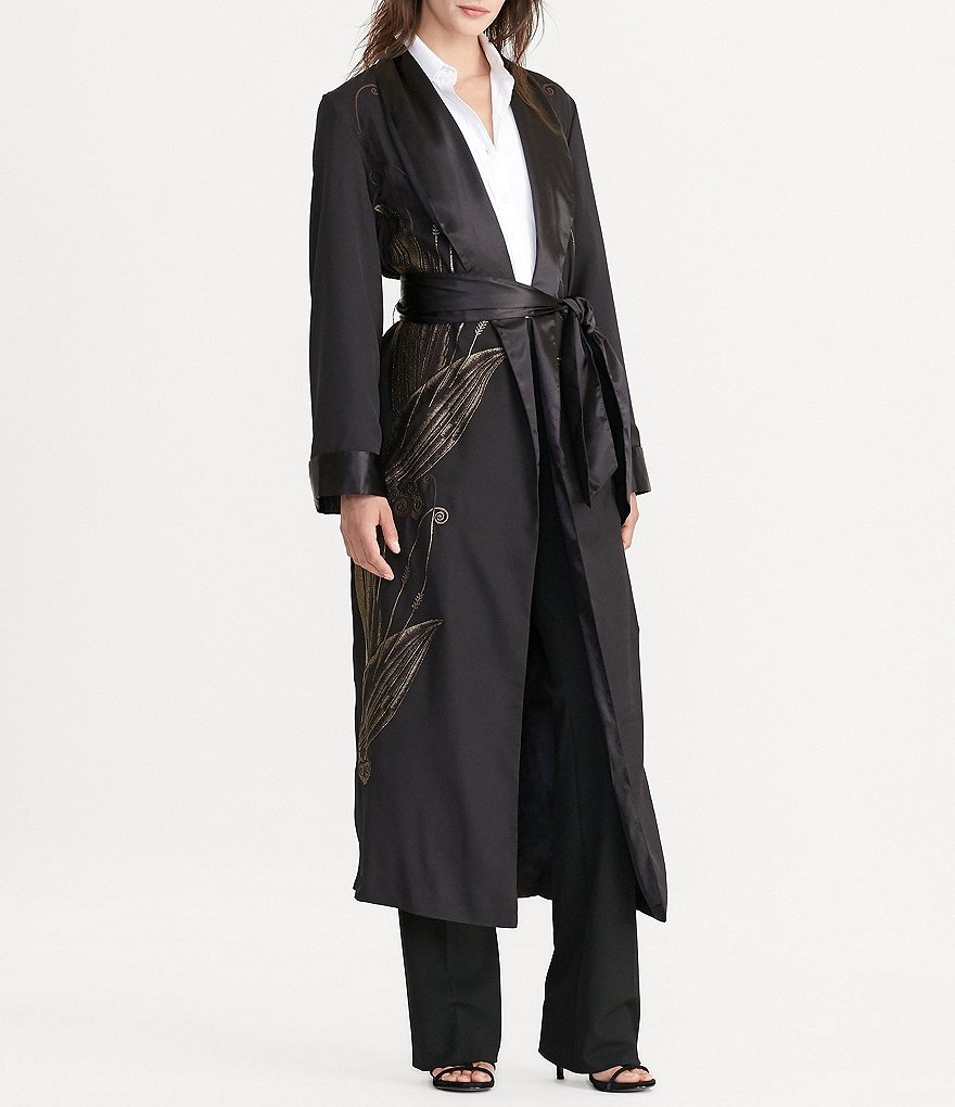 Lauren Ralph Lauren Embroidered Long Wrap Crepe Jacket
