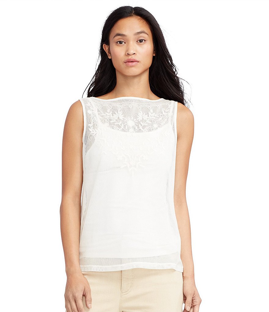 Lauren Ralph Lauren Embroidered Tulle Top