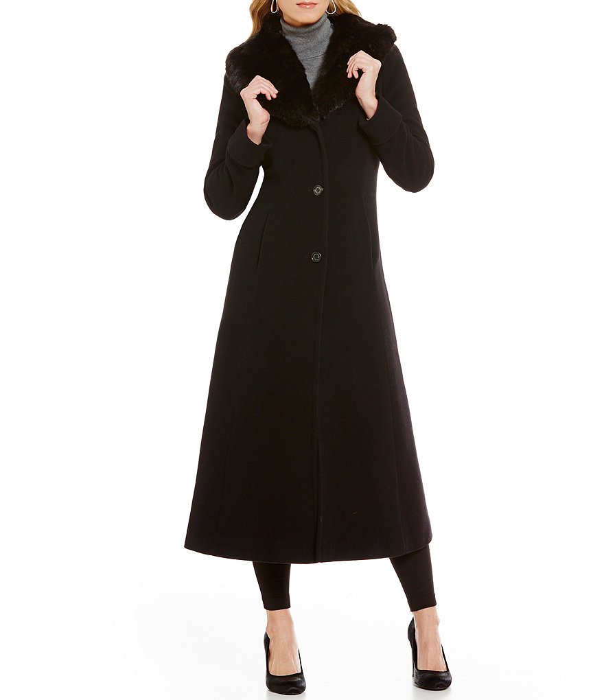Lauren Ralph Lauren Fit-and-Flare Wool Blend Maxi With Faux-Fur Shawl Collar