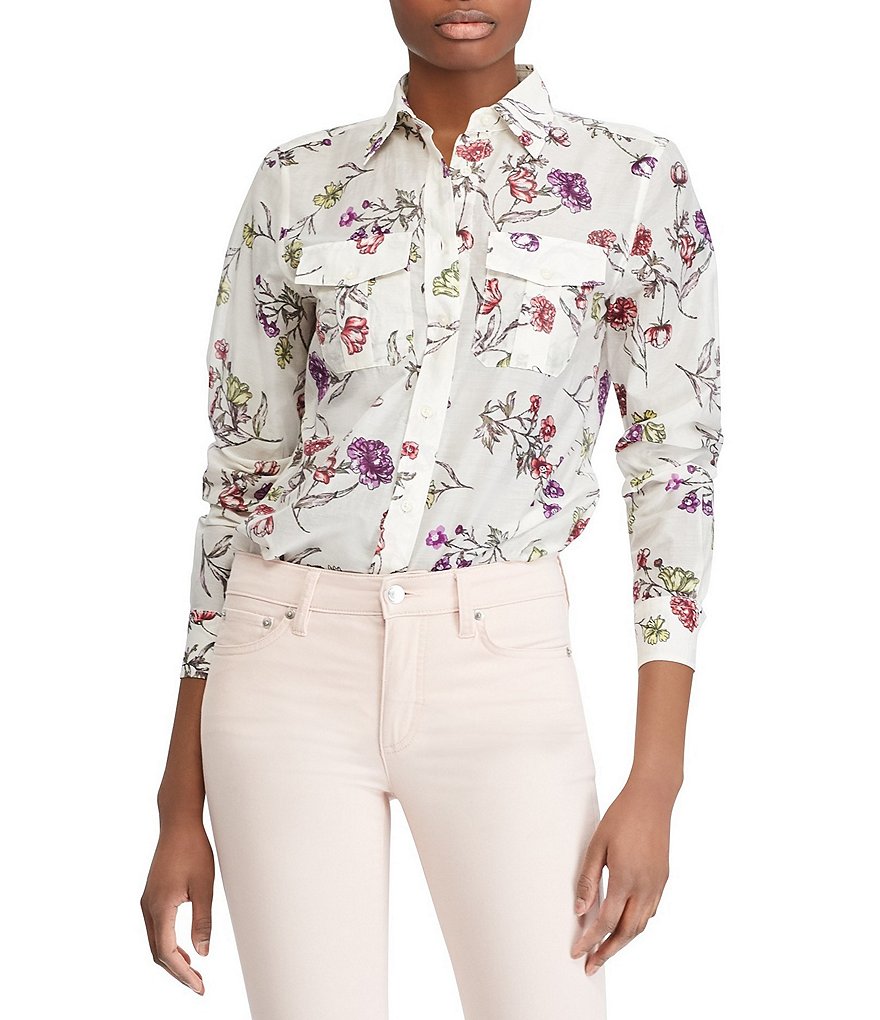 Lauren Ralph Lauren Floral Print Cotton-Blend Shirt