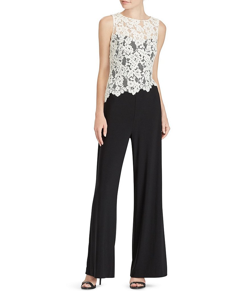 Lauren Ralph Lauren Lace Trim Wide-Leg Jumpsuit