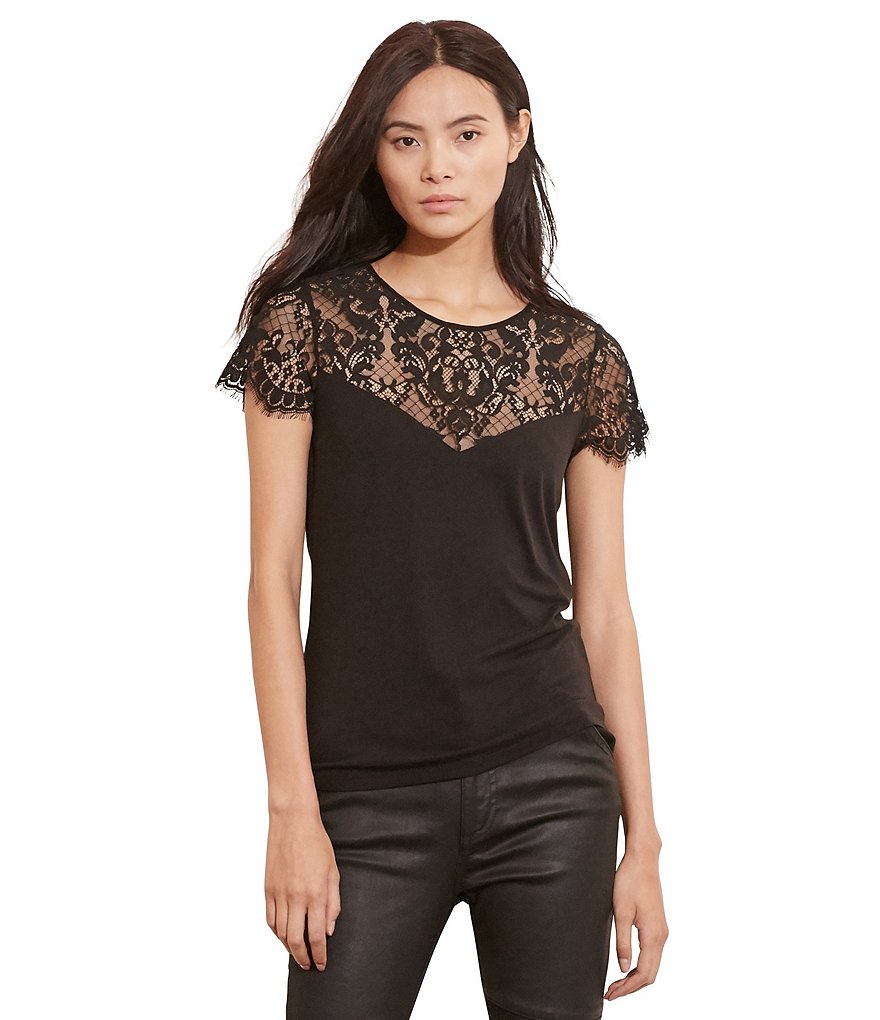 Lauren Ralph Lauren Lace-Yoke Jersey Tee