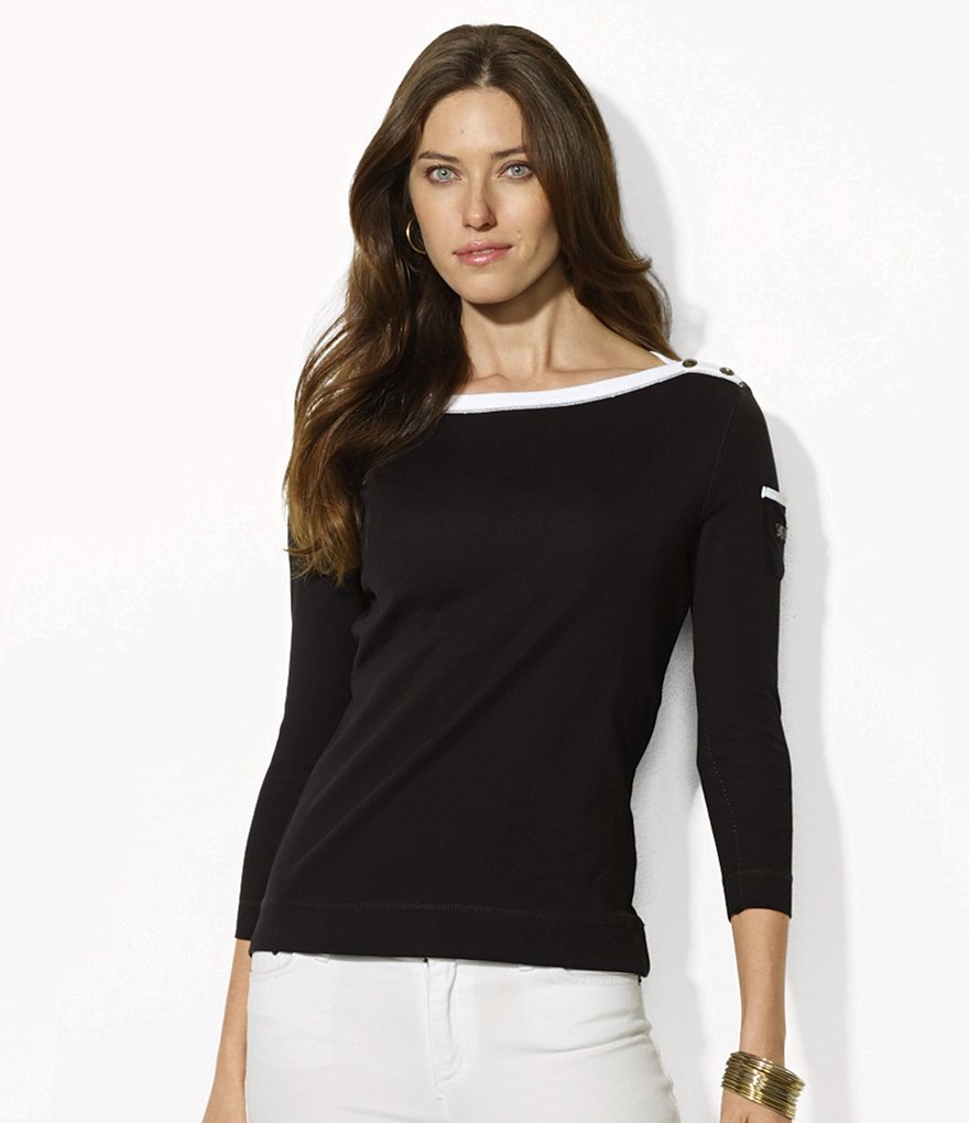 Lauren Ralph Lauren Petite Bateau Pocket Top