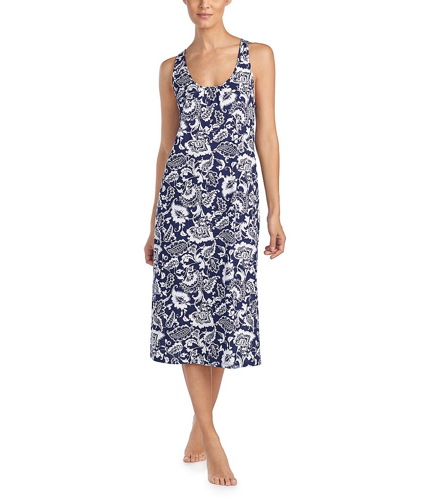 Lauren Ralph Lauren Petite Paisley-Print Racerback Jersey Long Nightgown