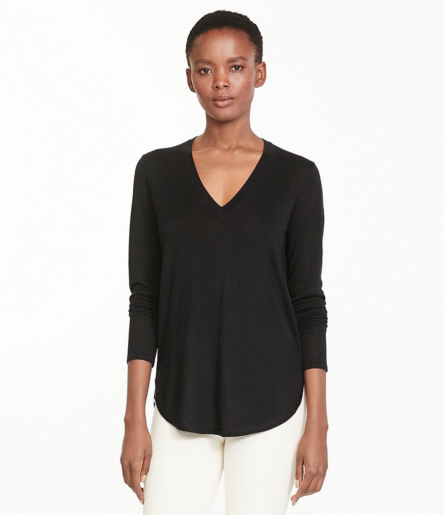 Lauren Ralph Lauren Petites V-Neck Curved Hem Solid Sweater