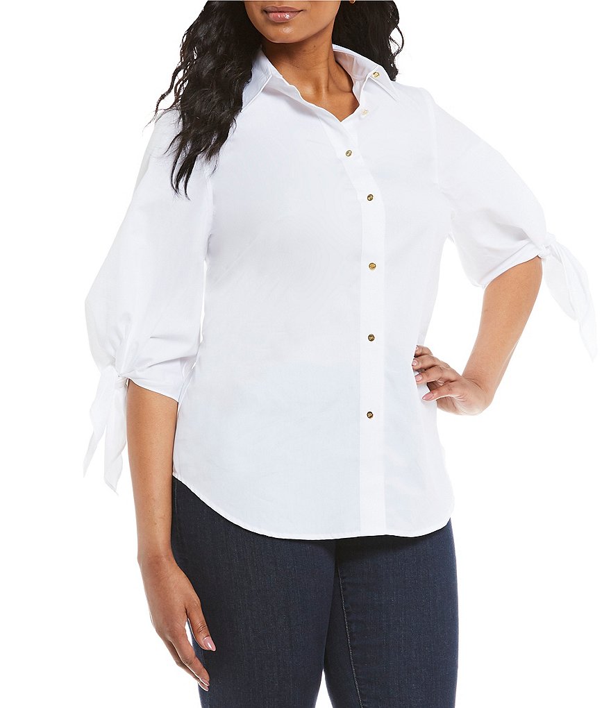 Lauren Ralph Lauren Plus Cotton Tie-Sleeve Shirt
